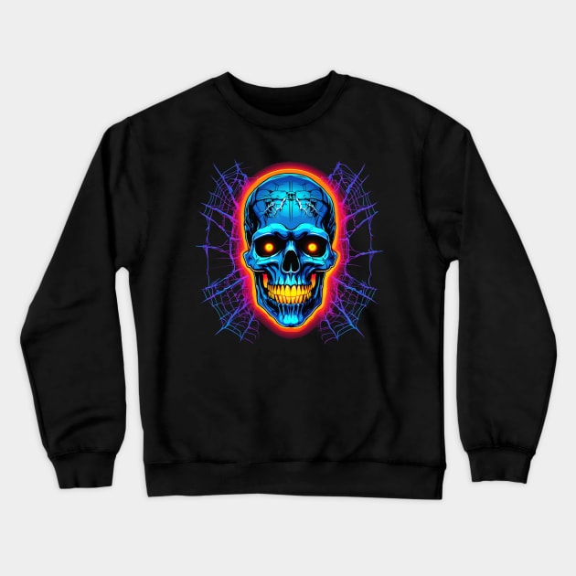 Neon skull with spider webs Crewneck Sweatshirt by Edgi